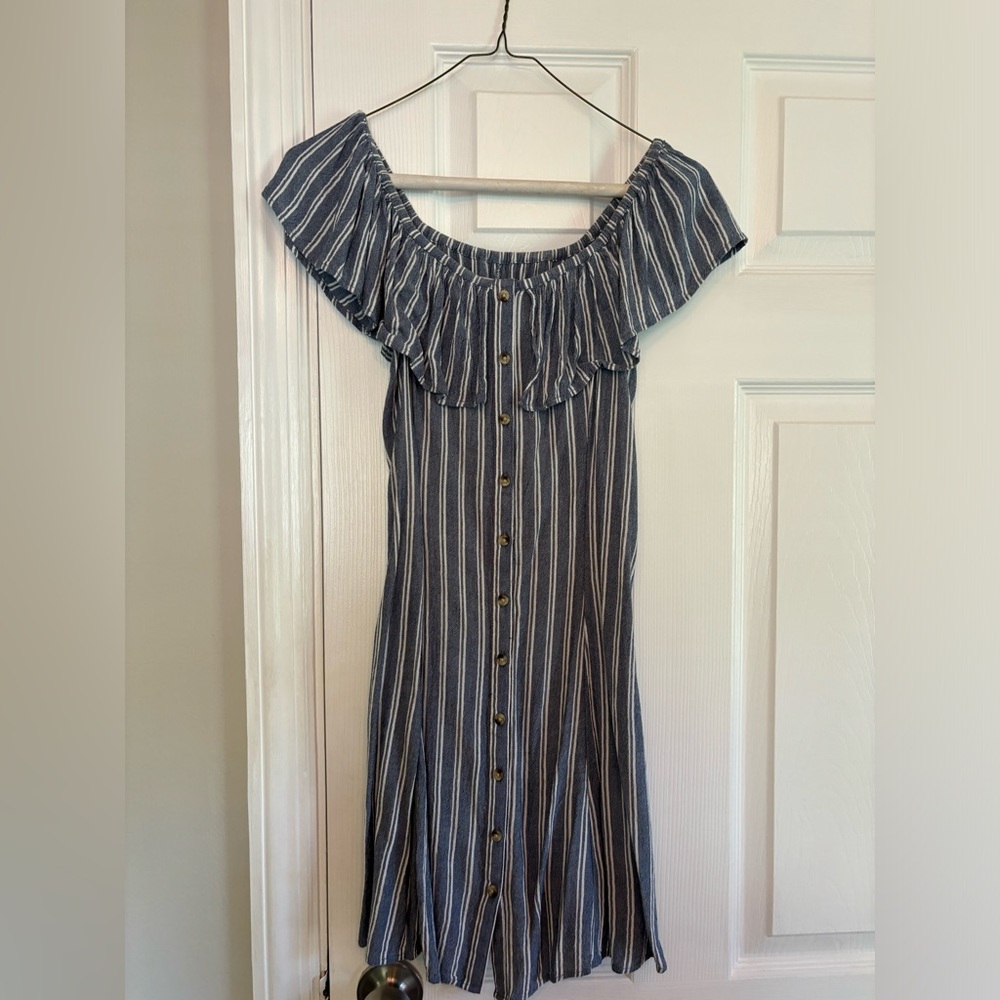 American Eagle Blue and White Off the Shoulder Dress